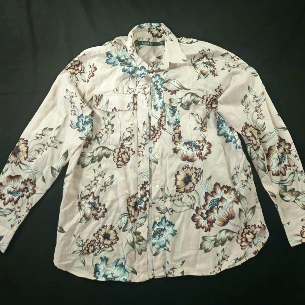 Ralph Lauren Floral Button Down Pink Sage Shirt Blouse Cottagecore Boho Western